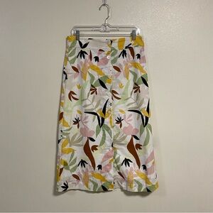 Charlie Holiday Skirt Women Size 8 White Tropical Print Button Front Midi Skirt